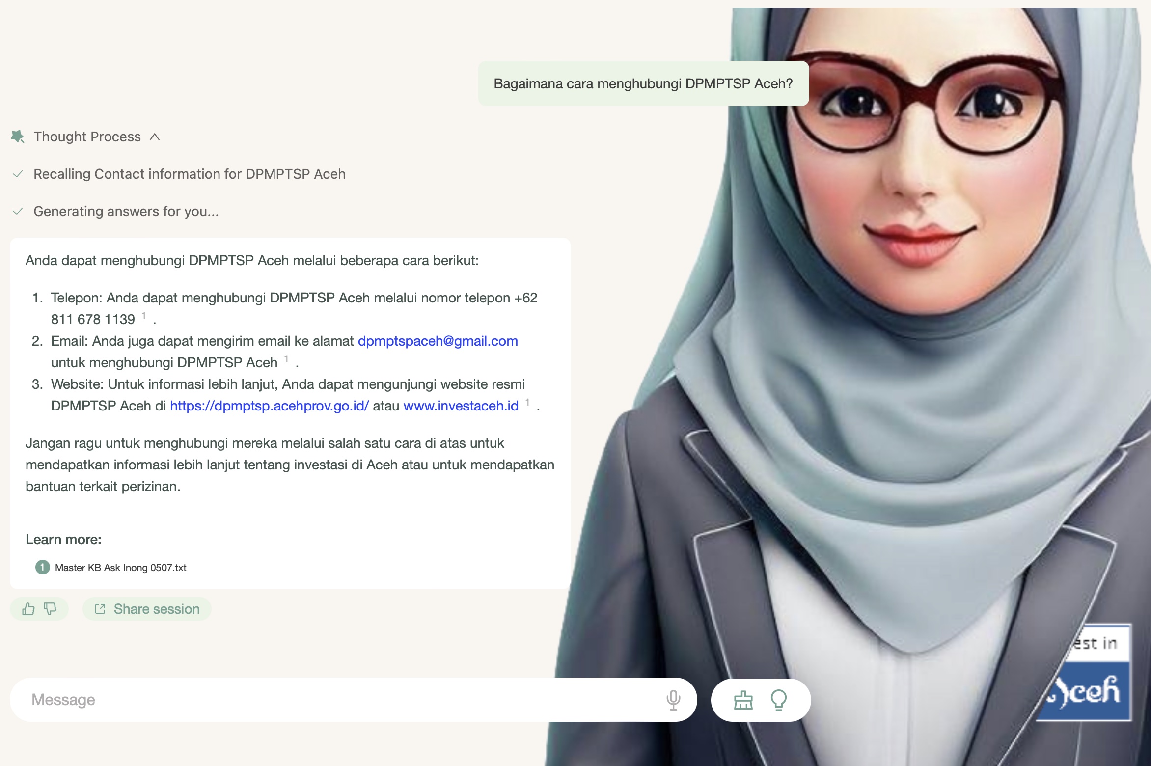 Memperkenalkan Ask Inong (AI), sebuah asisten virtual berbasis teknologi AI